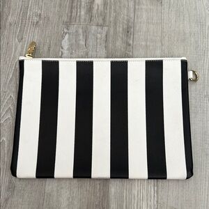 Stoney Clover Lane pebbled faux leather black white stripe flat pouch